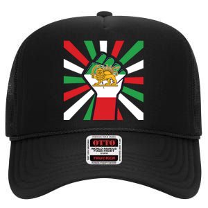 Rise With The Women Of Iran Women Life Freedom Mahsaamini Iranian Flag Fist High Crown Mesh Back Trucker Hat