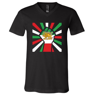 Rise With The Women Of Iran Women Life Freedom Mahsaamini Iranian Flag Fist V-Neck T-Shirt