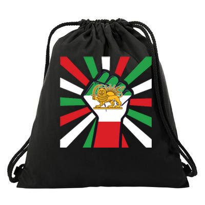 Rise With The Women Of Iran Women Life Freedom Mahsaamini Iranian Flag Fist Drawstring Bag