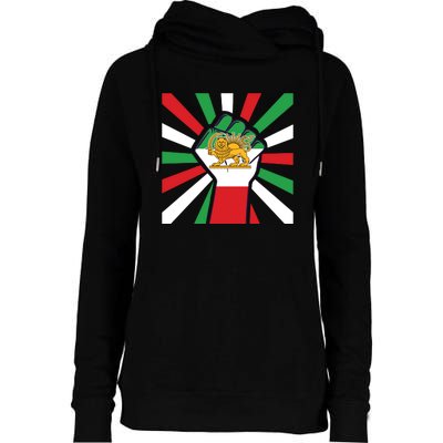 Rise With The Women Of Iran Women Life Freedom Mahsaamini Iranian Flag Fist Womens Funnel Neck Pullover Hood