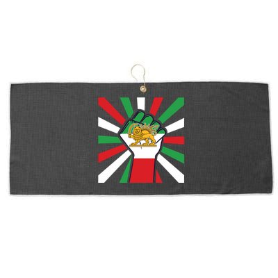 Rise With The Women Of Iran Women Life Freedom Mahsaamini Iranian Flag Fist Large Microfiber Waffle Golf Towel