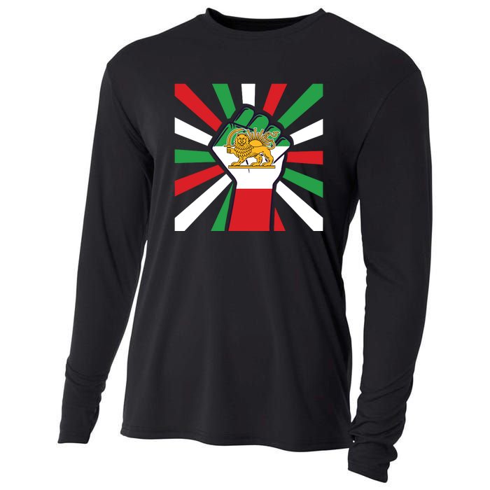 Rise With The Women Of Iran Women Life Freedom Mahsaamini Iranian Flag Fist Cooling Performance Long Sleeve Crew