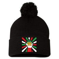 Rise With The Women Of Iran Women Life Freedom Mahsaamini Iranian Flag Fist Pom Pom 12in Knit Beanie