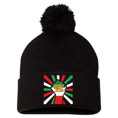 Rise With The Women Of Iran Women Life Freedom Mahsaamini Iranian Flag Fist Pom Pom 12in Knit Beanie