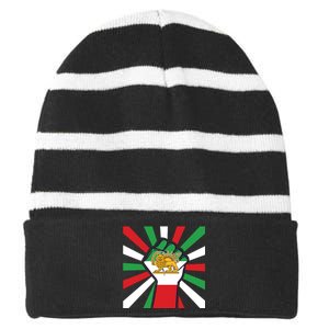 Rise With The Women Of Iran Women Life Freedom Mahsaamini Iranian Flag Fist Striped Beanie with Solid Band