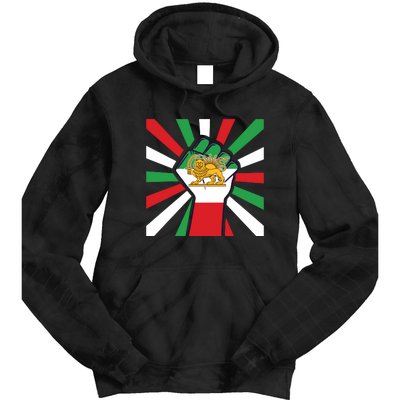 Rise With The Women Of Iran Women Life Freedom Mahsaamini Iranian Flag Fist Tie Dye Hoodie