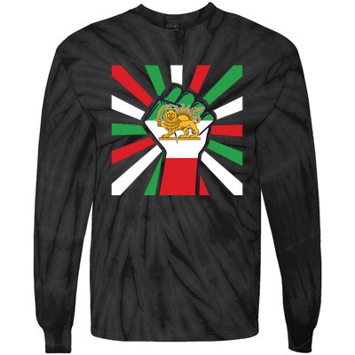 Rise With The Women Of Iran Women Life Freedom Mahsaamini Iranian Flag Fist Tie-Dye Long Sleeve Shirt