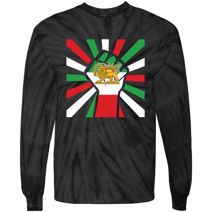 Rise With The Women Of Iran Women Life Freedom Mahsaamini Iranian Flag Fist Tie-Dye Long Sleeve Shirt