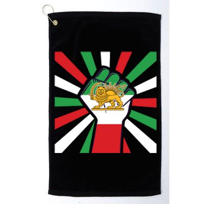 Rise With The Women Of Iran Women Life Freedom Mahsaamini Iranian Flag Fist Platinum Collection Golf Towel