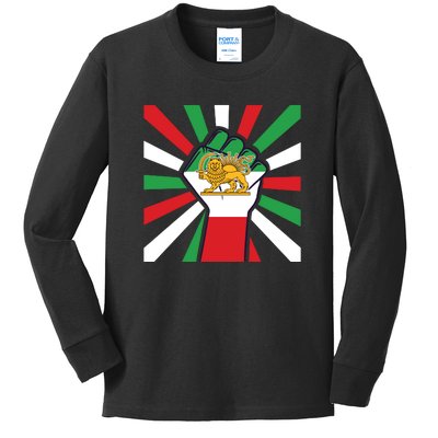 Rise With The Women Of Iran Women Life Freedom Mahsaamini Iranian Flag Fist Kids Long Sleeve Shirt