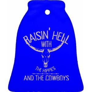 Raisinggifthell With The Hippies And Cow Western Cowhide Cool Gift Ceramic Bell Ornament