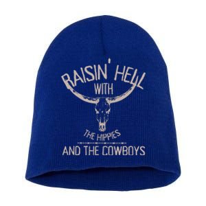 Raisinggifthell With The Hippies And Cow Western Cowhide Cool Gift Short Acrylic Beanie