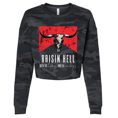 Raisinghell With The Hippies And Cowboys Western Cowhide Cropped Pullover Crew