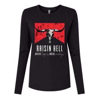 Raisinghell With The Hippies And Cowboys Western Cowhide Womens Cotton Relaxed Long Sleeve T-Shirt