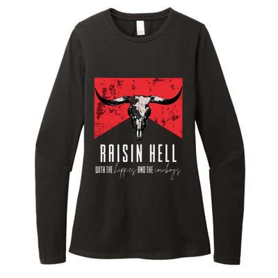 Raisinghell With The Hippies And Cowboys Western Cowhide Womens CVC Long Sleeve Shirt