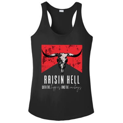 Raisinghell With The Hippies And Cowboys Western Cowhide Ladies PosiCharge Competitor Racerback Tank