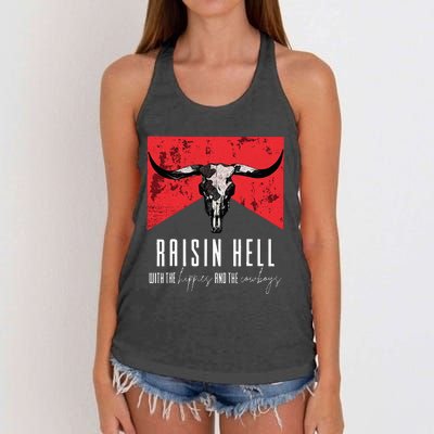 Raisinghell With The Hippies And Cowboys Western Cowhide Women's Knotted Racerback Tank