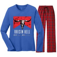 Raisinghell With The Hippies And Cowboys Western Cowhide Women's Long Sleeve Flannel Pajama Set 