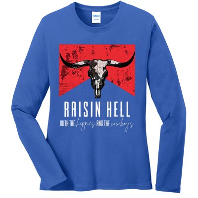 Raisinghell With The Hippies And Cowboys Western Cowhide Ladies Long Sleeve Shirt