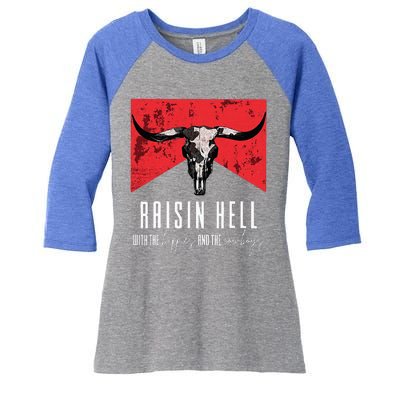 Raisinghell With The Hippies And Cowboys Western Cowhide Women's Tri-Blend 3/4-Sleeve Raglan Shirt