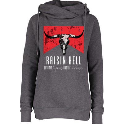 Raisinghell With The Hippies And Cowboys Western Cowhide Womens Funnel Neck Pullover Hood