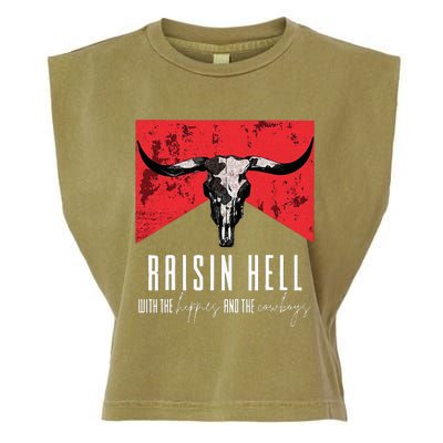 Raisinghell With The Hippies And Cowboys Western Cowhide Garment-Dyed Women's Muscle Tee