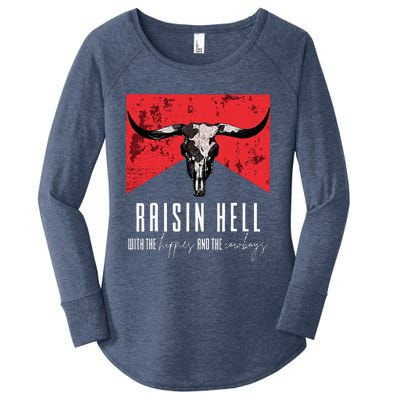 Raisinghell With The Hippies And Cowboys Western Cowhide Women's Perfect Tri Tunic Long Sleeve Shirt