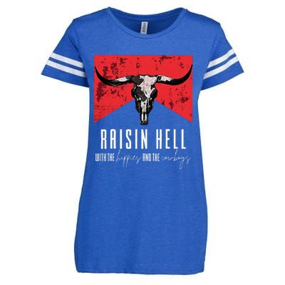 Raisinghell With The Hippies And Cowboys Western Cowhide Enza Ladies Jersey Football T-Shirt