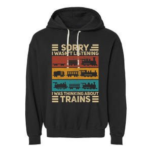 Retro Wagon Train Lover Model Railroad Conductor Funny Train Garment-Dyed Fleece Hoodie