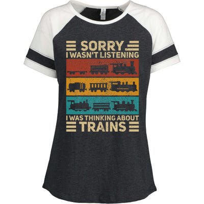 Retro Wagon Train Lover Model Railroad Conductor Enza Ladies Jersey Colorblock Tee