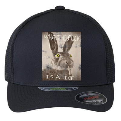 Retro Who The Fck Is Alice Funny Rabbit Flexfit Unipanel Trucker Cap