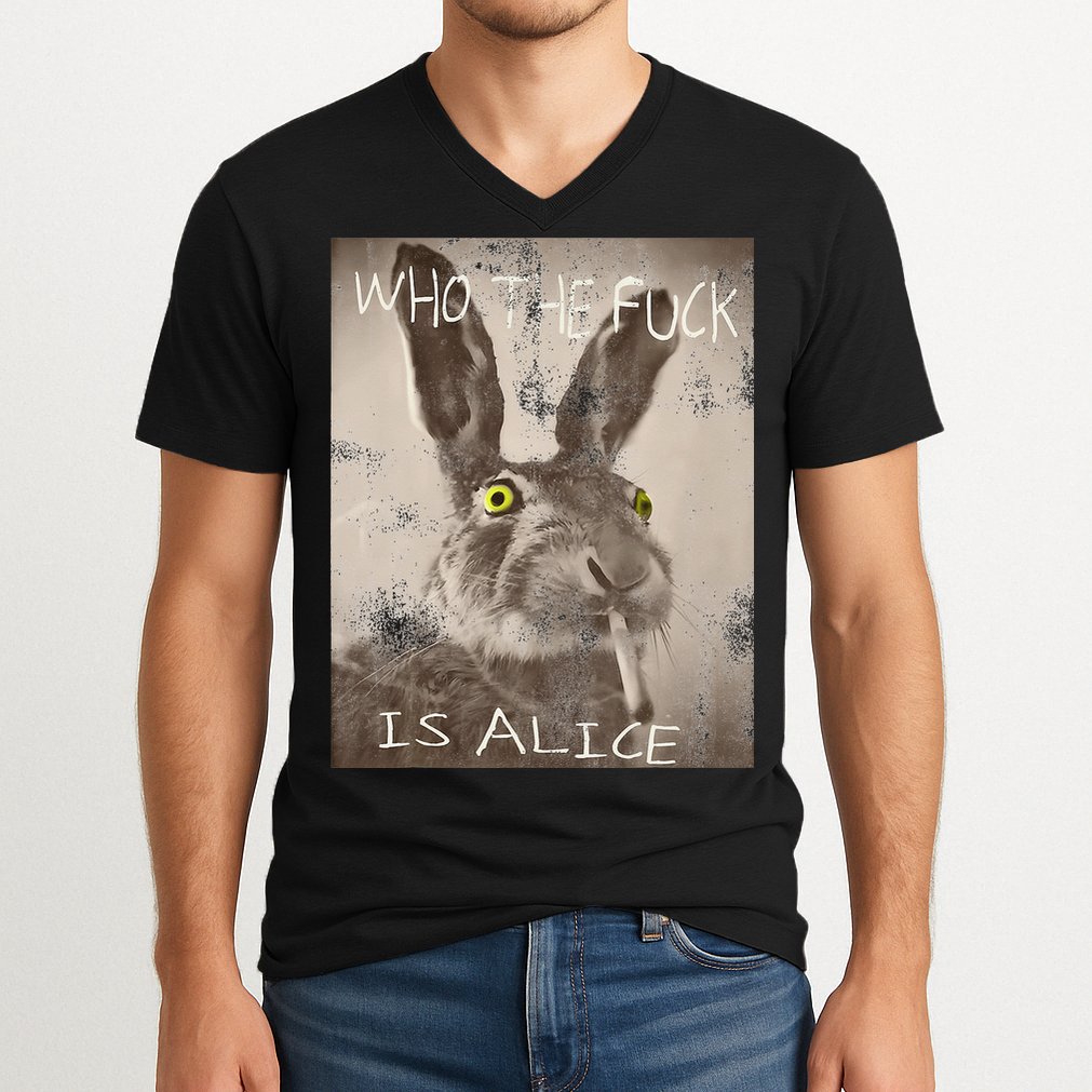 Retro Who The Fck Is Alice Funny Rabbit V-Neck T-Shirt