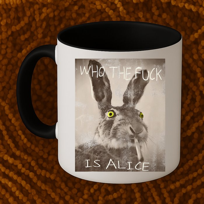 Retro Who The Fck Is Alice Funny Rabbit Mug