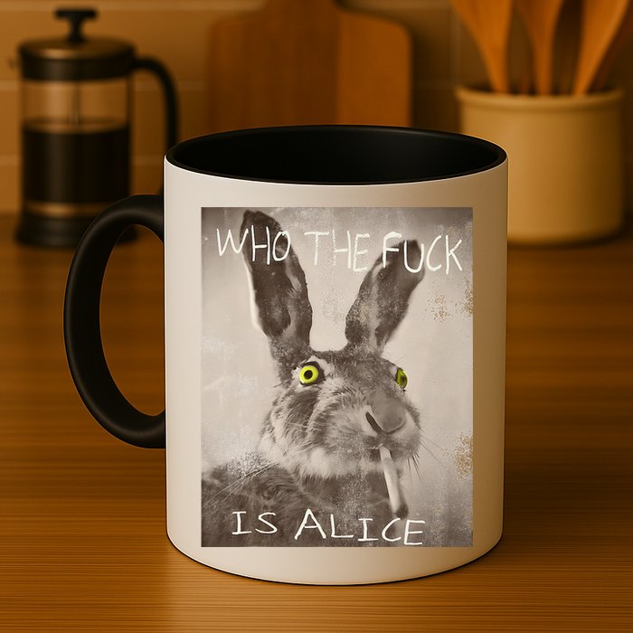 Retro Who The Fck Is Alice Funny Rabbit Mug