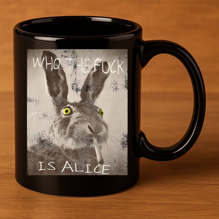 Retro Who The Fck Is Alice Funny Rabbit 11oz C Handle Ceramic Mug