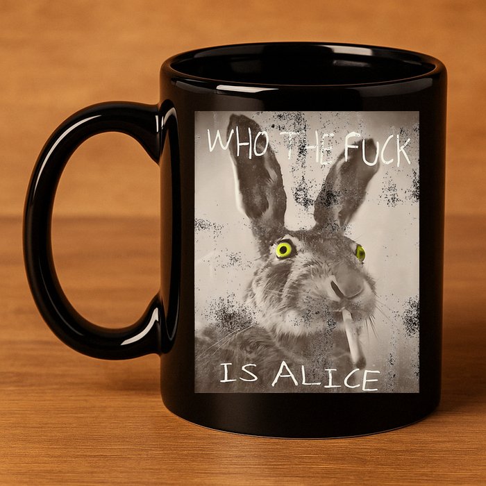 Retro Who The Fck Is Alice Funny Rabbit 11oz C Handle Ceramic Mug