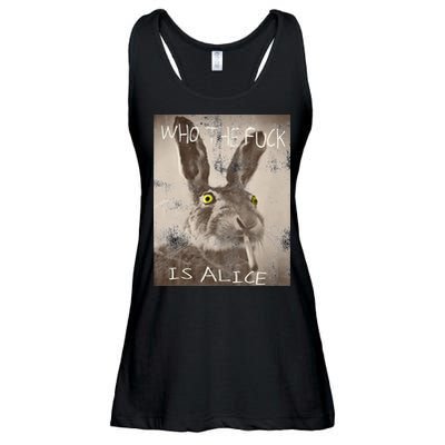 Retro Who The Fck Is Alice Funny Rabbit Ladies Essential Flowy Tank