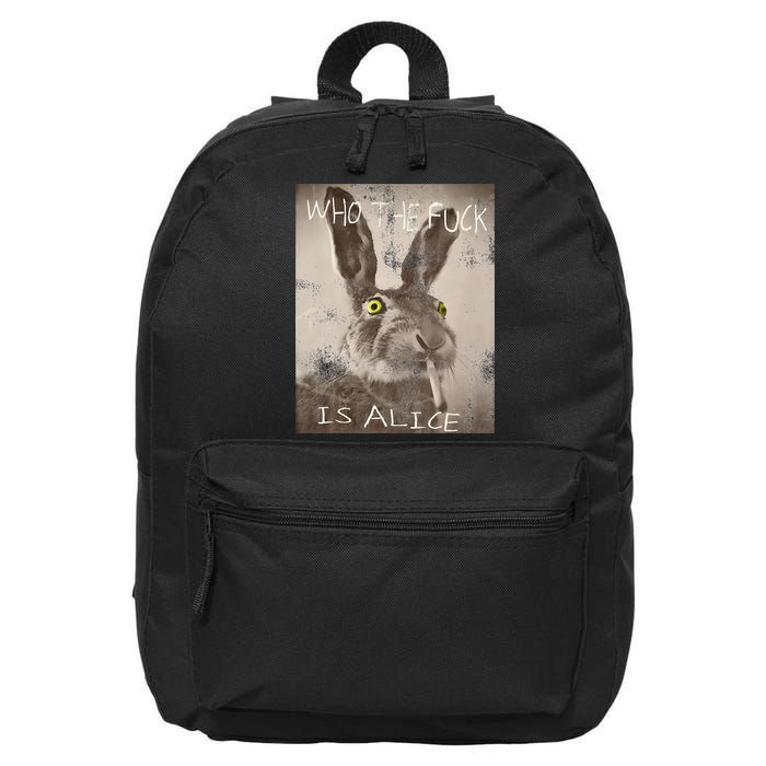 Retro Who The Fck Is Alice Funny Rabbit 16 in Basic Backpack