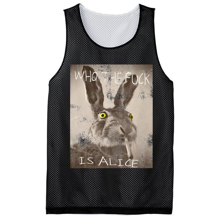 Retro Who The Fck Is Alice Funny Rabbit Mesh Reversible Basketball Jersey Tank