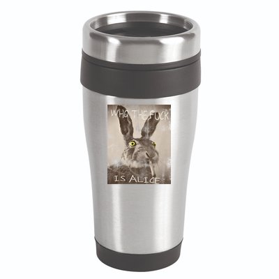 Retro Who The Fck Is Alice Funny Rabbit 16oz Travel Tumbler