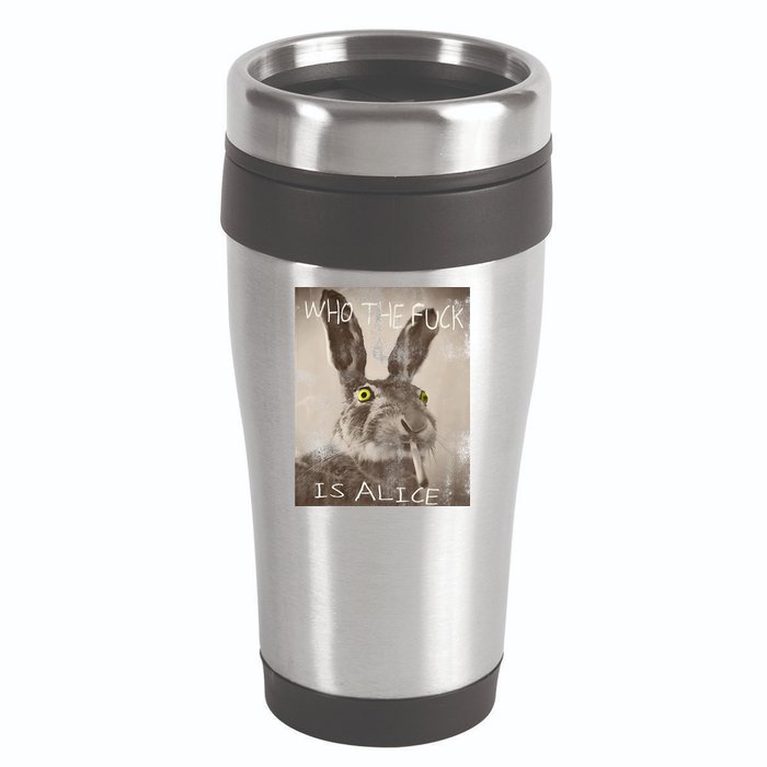 Retro Who The Fck Is Alice Funny Rabbit 16oz Travel Tumbler