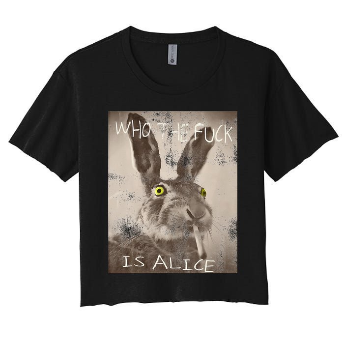 Retro Who The Fck Is Alice Funny Rabbit Women's Crop Top Tee