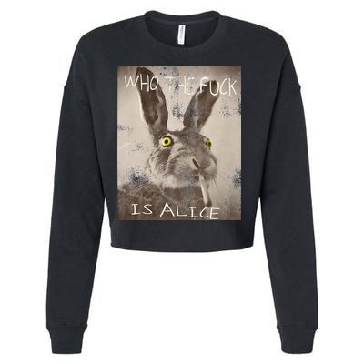Retro Who The Fck Is Alice Funny Rabbit Cropped Pullover Crew