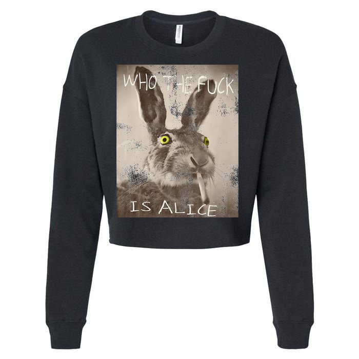 Retro Who The Fck Is Alice Funny Rabbit Cropped Pullover Crew