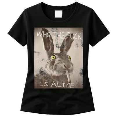 Retro Who The Fck Is Alice Funny Rabbit Womens T-Shirt