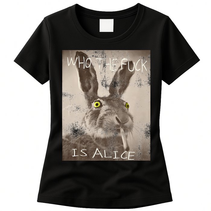 Retro Who The Fck Is Alice Funny Rabbit Womens T-Shirt