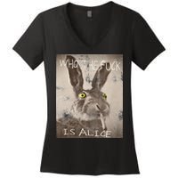 Retro Who The Fck Is Alice Funny Rabbit Women's V-Neck T-Shirt