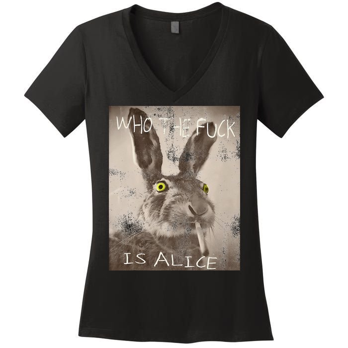 Retro Who The Fck Is Alice Funny Rabbit Women's V-Neck T-Shirt