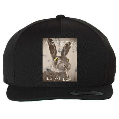 Retro Who The Fck Is Alice Funny Rabbit Wool Snapback Cap