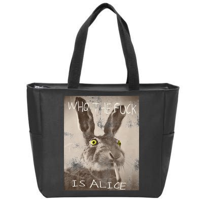 Retro Who The Fck Is Alice Funny Rabbit Zip Tote Bag